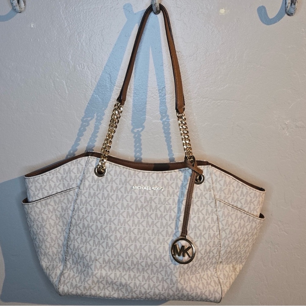 Michael Kors Signature White & Tan Tote